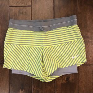 “Nike” Neon Yellow and Grey Striped Dri-fit Shorts